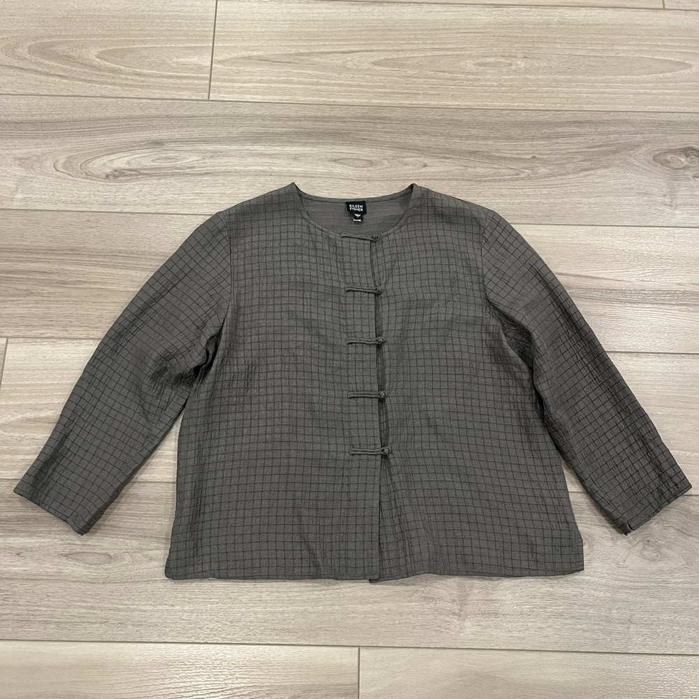 Eileen Fisher Fine Women's Silk and Linen Knot Closure Jacket Size L